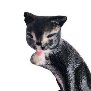 Bathing Cat 3" Figurine Black with White Ceramic